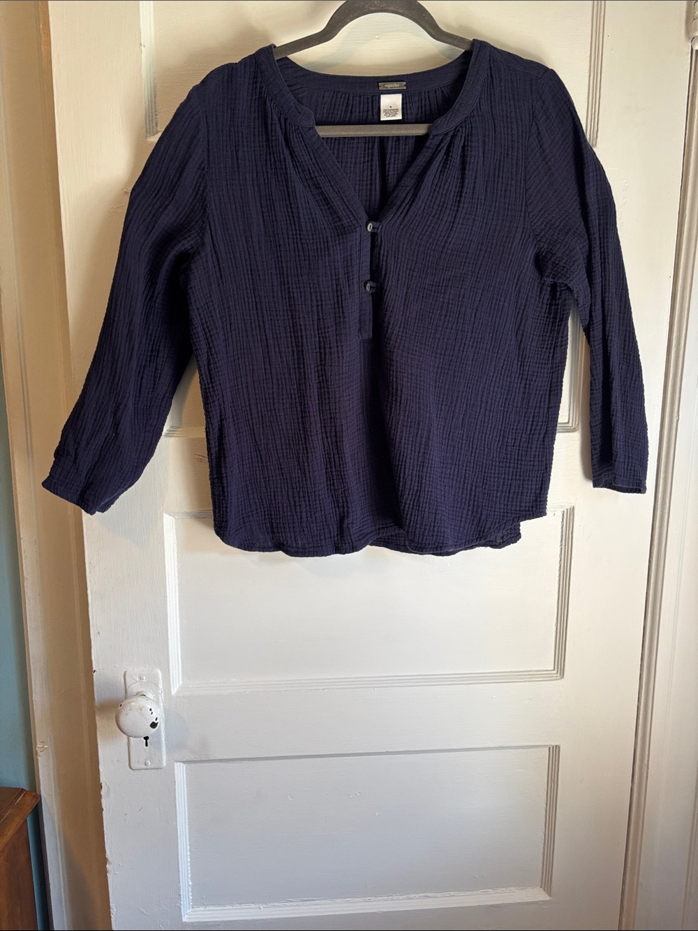 Magaschoni Navy Organic Cotton Double Gauze Button Henley Tunic